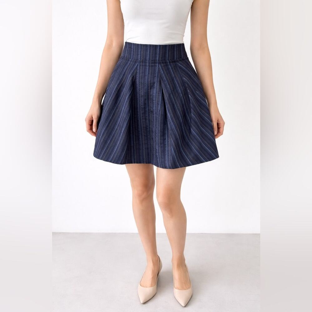 Vera Wang Textured Striped Wool Silk A-Line Skirt in Black, Blue & Gray Size 12